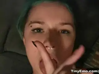 Frisky Emo Plays with her Shaved Twat