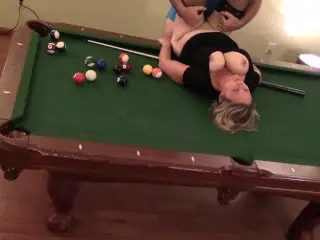 Pool Table Fuck Sexy Big Boob Wife in Heels Orgasms Hard