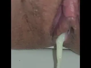 Golden Shower from my Hairy Pussy Dripping Cum from my Pussy after Strong Penetration