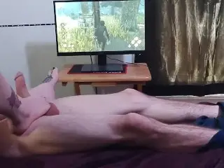 Sneaking Footjob into Gamer Girl's Playtime