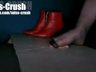 Cock Crush under Boots and Feet on old Pantyhose Tights with Big Cums