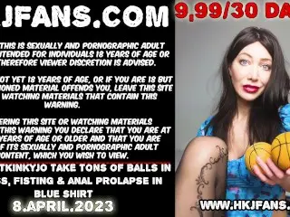 Sexy Hotkinkyjo take Tons of Balls in her Ass, Fisting & Anal Prolapse in Blue Shirt