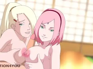 Sakura Og Ino Naruto Titjob Anime Hentai Tegnefilm Kunoichi Træner Boruto MILF Teenager Asiatisk Jap