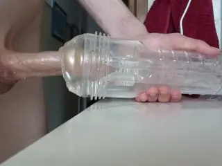 Fucking both my Fleshlights Starting with Fleshlight Vibro Finishing in Clear Fleshlight - Side View