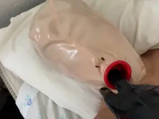 POV: Fucking in the Mouth a Human Rubber Doll while she Wears an Inflatable Buttplug