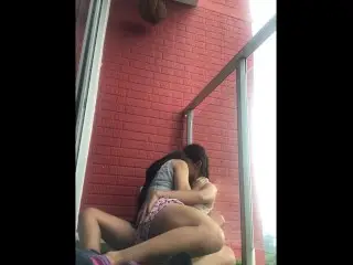Hot Girls Film themselves Kissing and Touching each other on the Balcony