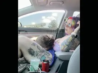 Tattooed MILF Fucked in Public Parking Lot RISKY