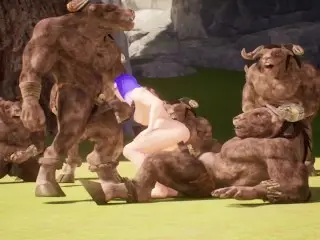 A Group of Furry Minotaurs Watch as they Fuck two and in the end they all go for her | 3D Porn Wild