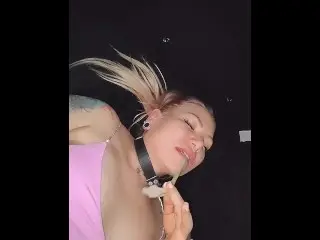 Blonde Cumslut Playing with Cum from Condom