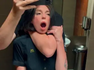 Risky Public Sex in the Toilet. Fucked a McDonald's Worker because of Spilled Soda! - Eva Soda