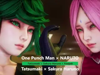 One Punch Man × NARUTO - Tatsumaki × Sakura Haruno × Footjob - Lite Version