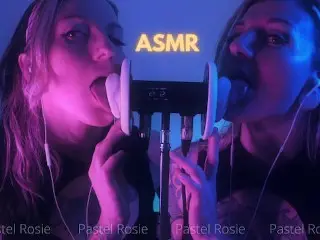 SFW ASMR DOUBLE EARGASM - PASTEL ROSIE - Sensual Binaural Ear Eating - Egirl Amateur Wet Ear Licking