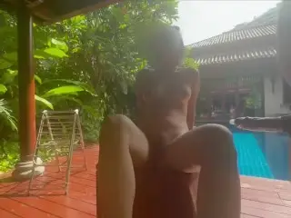 Chinese Spinner with Tight Hairy Pussy Loves Cosplay Fucked by the Swimming Pool