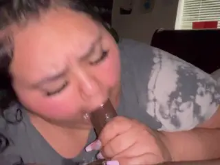 Latina BBW gives Wet Sloppy Blowjob with a Gagging Finish!! Post Orgasm Suck 😱