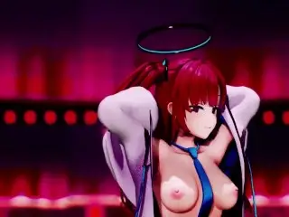 Blue Archive Hayase Yuuka half Nude no Bra Dance Queencard Hentai MMD 3D Red Hair Color Edit Smixix