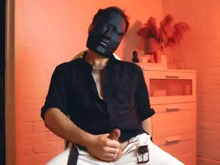 Masked Handsome Man Noel Dero Watches Kinky Porn and Jerks Off. Loud Moans and Orgasm of a Young Guy