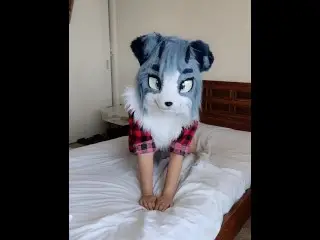 Furry Kemono Girl Masturbating with Bad Dragon Dildo