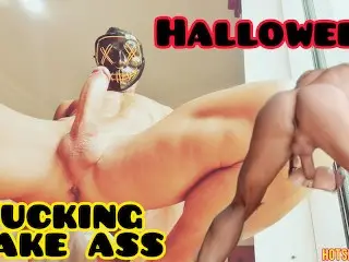 Halloween - Masked Man with Fit Body Fucking Fake Ass Cumming twice