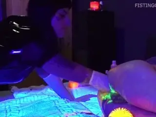 Blacklight Anal Play Fisting and Toying by QueenMiss and Fistdude