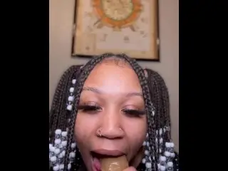 Ebony Teen Sucking Dildo Sloppy