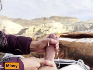 RISKY Public POV Handjob! 4K 60 FPS Thick Slow Motion Cumshot! Seeking_Missy