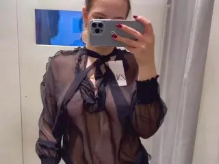 Trying on Haul Transparent see through Clothing Sexy Girl Hard Nipples