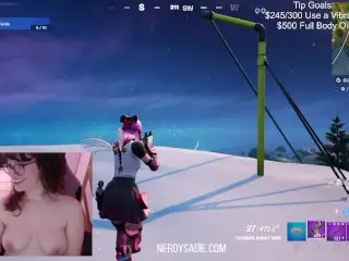 Cute Gamer Girl NerdySadie Gets a Victory Royale while Streaming Fortnite Topless