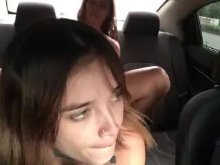 Whore can't Stand it and Pleasures her Pussy in an Uber with a Strap-on