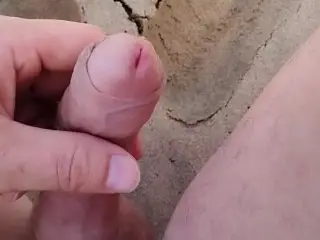 Masturbation Handjob on the Beach looking at a Naked Woman Walking on a Public Beach with her Tits a