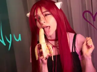 Nyu Sucks the Banana so thoroughly until it Melts in his Mouth. Elfen Lied