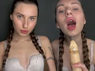 Bitch Sucks a Dildo with a Tiny Man.