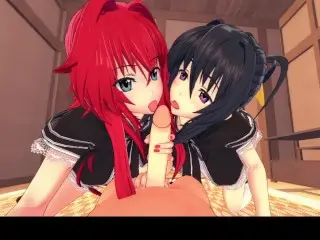 3D/Anime/Hentai, Highschool DxD: Adult Rias & Akeno Share a Big Cock in Uniform!