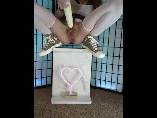 Punkd Princess Fucks Giant Dildo Balls Deep in Chucks and Stockings