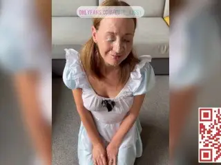 HUGE FACIAL - Cute British MILF Sucks Cock and Takes Facial in Alice in Wonderland Costume.