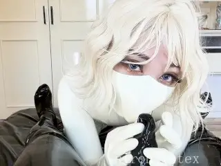 Blonde White Rubber Beauties Give your Rubber Cock a Cute Handjob❤