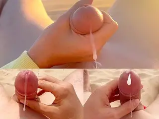 Compilation of Masturbation on a Public Nudist Beach. Cum three Times. almost Catch by Strangers.