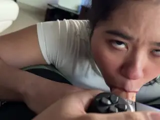 Annoying Step Sis Begs for my Cock while Playing Videogame