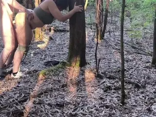 BBW got him to Sneak into the Woods for a Quick Fuck