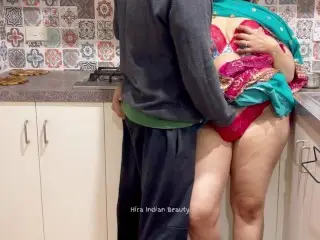 Indian Couple Romance in Kitchen - Saree Sensual Sex - Saree Lifted up - Pussy, Boobs and Ass Play