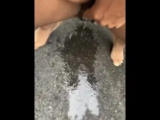 POV Squirting a Puddle in the Street while Cars Drive by