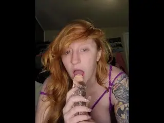 Redhead Sucks then Fucks Huge Dildo