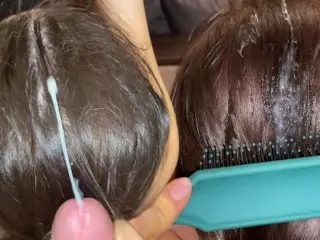 This Natural Remedy will Strengthen your HAIR! Cumshot on Hair. Brushing Cum into Hair.