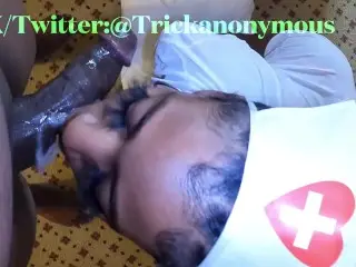 Petite Ebony Nurse gives Patient a Sloppy Blowjob!!!