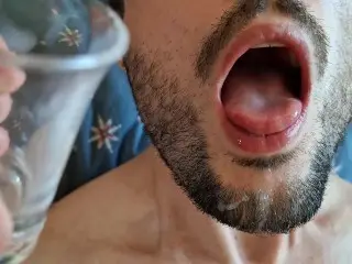 Bound Slave Boy Swallows his own Cum from a Shot Glass for his Mistress