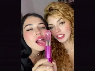 Sloppy Gagging 2 Girl Blow Job on Dildo. Sexy Latinas need your Dick!