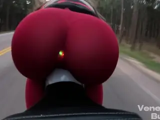 Biker Girl Rides Motorcycle with LED Light up Butt Plug - VenessasButt