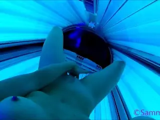 Public Tanning Booth Finger & Dildo Fuck