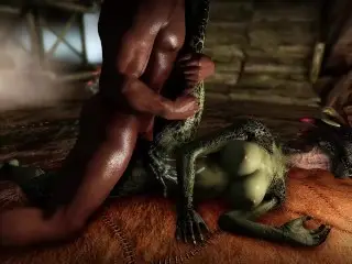 Female Bandit Argonian Masturbation & Enjoys Fucking with her Big Penis Pet