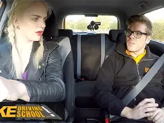 Fake Driving School - Instructor is Caught Masturbating by a SEXY BLONDE with Fantastic Tits