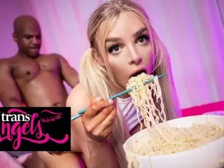 TRANS ANGELS - Angellica Good Gets Distracted when doing a Mukbang by Papi Santiago's Cock